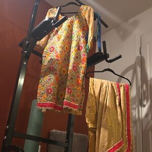 Floral Embroidered Kameez with Churidar And Beautiful Pink Border Dupatta/chunni